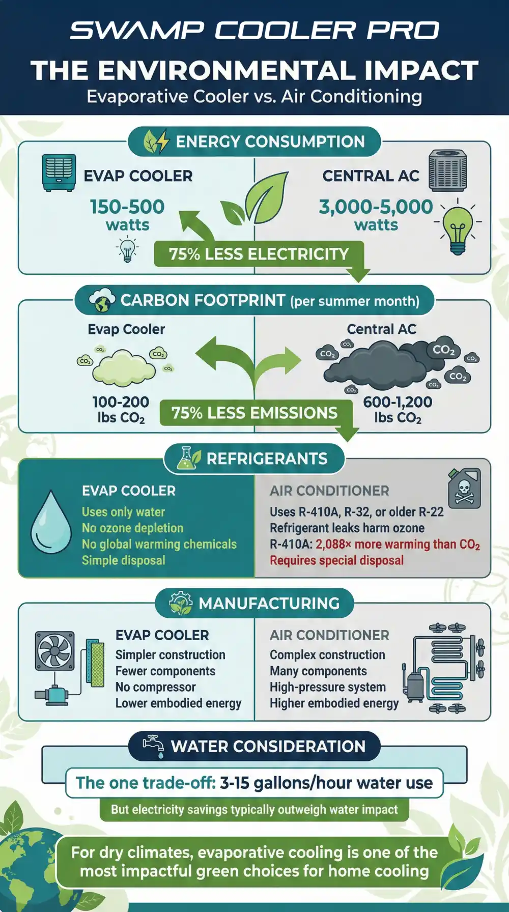 Environmental impact comparison of evaporative cooling vs AC
