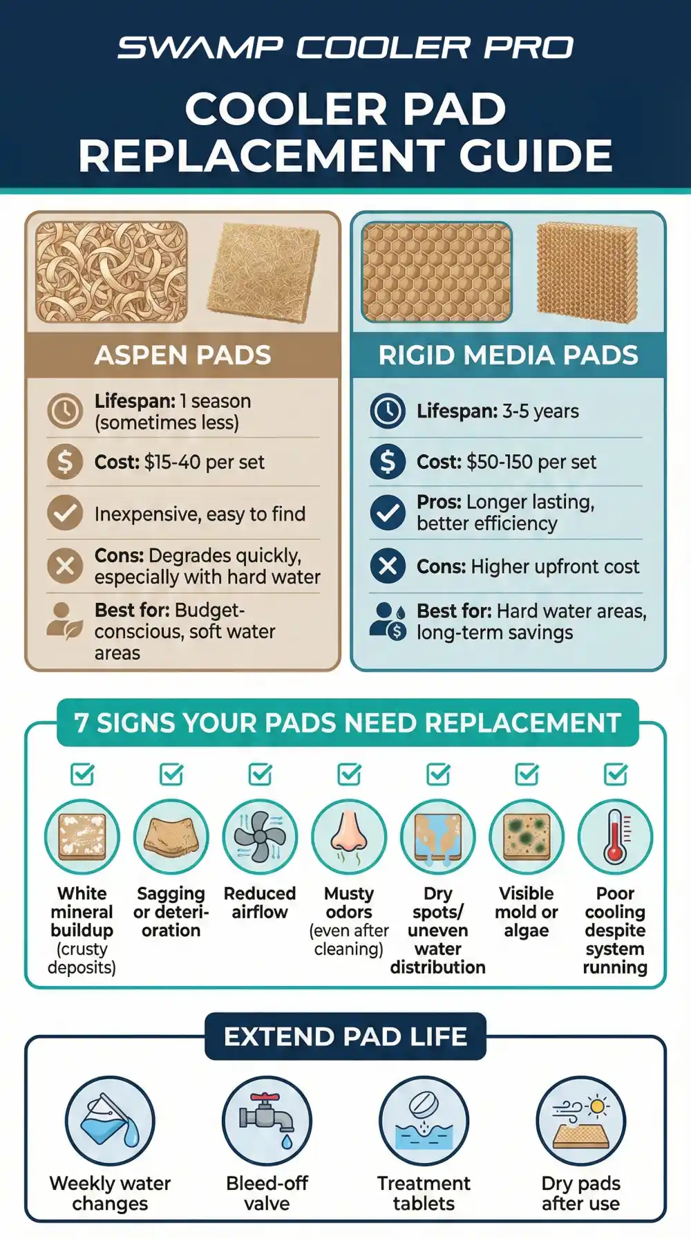 Cooler pad replacement guide comparing aspen vs rigid media pads